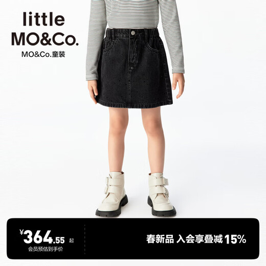 Little MO&Co. Show same style little moco children's clothing 26 new girls imitation hot diamond denim skirt short skirt parent-child denim black 165 165/67