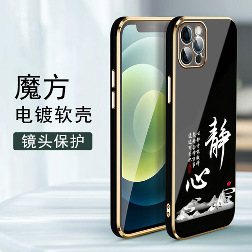 尚迹适用苹果12pro手机壳iPhone男女新款直边电镀硅胶软镜头全包防摔保护套文字中国风高级感轻奢时尚 ou1289天道酬勤-典雅黑 苹果12PRO【送同颜色挂绳】