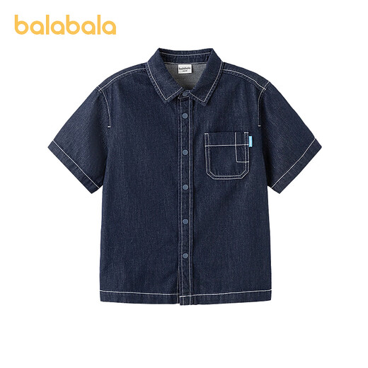 BALABALA balaOne Balabala boys short-sleeved shirt children's middle and large children's denim 2026 new summer versatile denim dark blue 88301 110