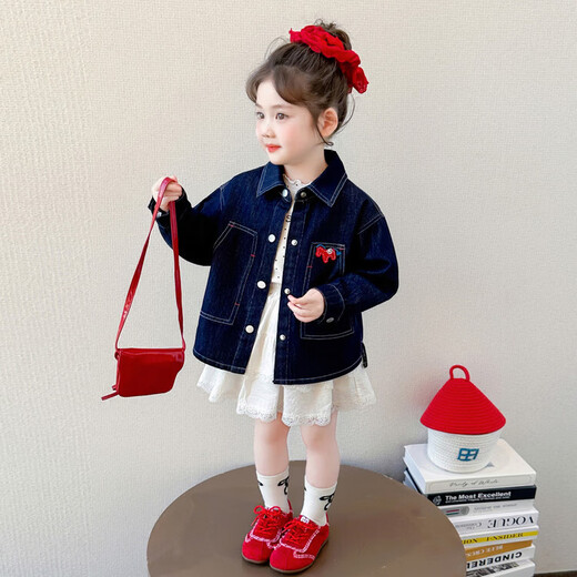 Girls Fashionable Spring and Autumn Jackets 2026 New Children's Fashion Casual Western Style Pony Denim Jacket Trend Picture Color 100 cm