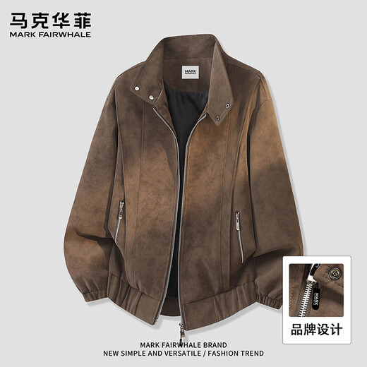 Mark Huafei retro leather jacket men's handsome jacket spring and autumn loose casual jacket high-end PU large size coffee color L