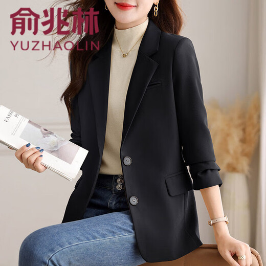Yu Zhaolin (YUZHAOLIN) out of stock early spring khaki casual suit jacket for women spring and autumn versatile 2026 spring new temperament right shoulder top khaki 3XL (recommended 130-140Jin Jin equals 0.5 kg)