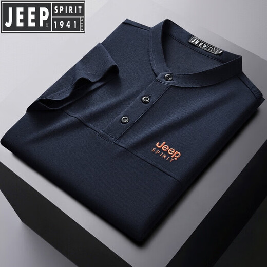 JEEP SPIRIT Jeep stand-up collar short-sleeved t-shirt men's summer men's wear 2026 new casual sports half-sleeved tops dad wear royal blue 4XL weight 176-190Jin Jin equals 0.5 kg)