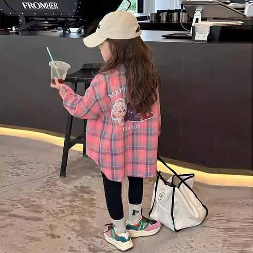 Girls' shirts spring and autumn 2026 new Korean style children's tops spring girls big children plaid shirt long sleeves HBTZ-870 plaid shirt 130