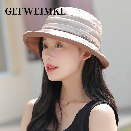 GEFWEIMKL high-end silk fisherman hat women's summer sun hat women's mulberry silk sun hat outdoor breathable sun hat women's milk tea M (56-58cm)