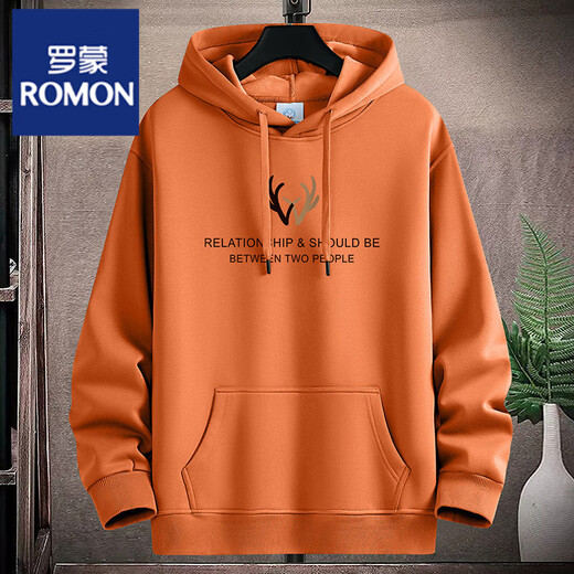 ROMON men's hooded sweatshirt casual and versatile spring and autumn new loose top winter velvet thickened hoodie thin orange M plus velvet 80-95Jin Jin equals 0.5 kg