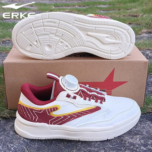 Hongxing Erke (ERKE) children's shoes, sneakers for boys and middle-aged children, non-slip, wear-resistant, lightweight and breathable sports shoes, spring new white shoes, casual travel shoes, microcrystalline white/Bordeaux red 33