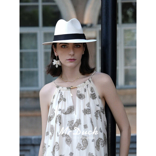 Handwoven Panama Straw Hat Men's Summer Gentleman's Sun Hat White Top Hat Women's Sun Protection Hat MS186108 - Off-White (Classic Small Side) S Size (52-55cm)