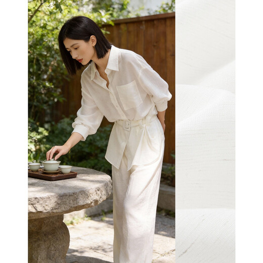 Demana Breathable Linen Spring Cool Intelligent Lapel Outer Shirt Belt to Cinch the Waist Women's Shirt