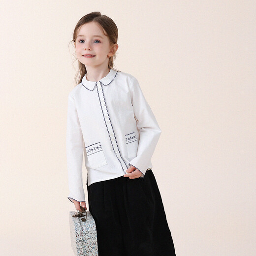 Yoona's baby spring new niche lace collar embroidered long-sleeved Yoona's mom girls 2026 fashion shirt children's shirt white ready stock 110