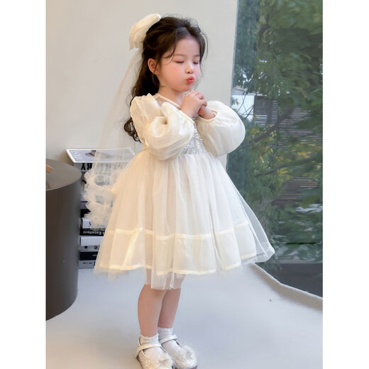 G.duck little yellow duck girls fashionable spring and autumn mesh tutu skirt new style children's long-sleeved temperament mesh host skirt pink gift veil 90 recommended 80-90cm 1-2 years old or so