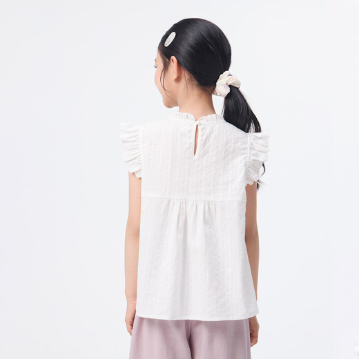 Xiaoyinman children's clothing girls round neck button-down shirt 26 summer children's texture casual breathable top for middle and large children off-white 120