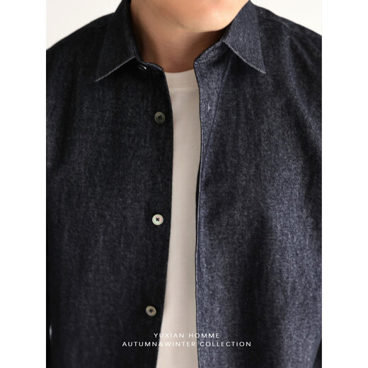 RSY|Rhapsody Korean denim shirt men's loose solid color lapel long-sleeved jacket men's casual spring and autumn denim blue M