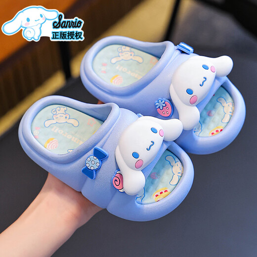 Benbenzig Sanrio summer children's sandals for boys and girls, non-slip soft bottom bathing parent-child Kuromi children's beach sandals, sky blue big-eared dog size 26/27 (shoe inner length 16CM, suitable for feet 15CM)