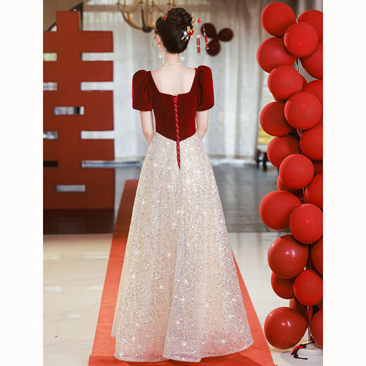 Mofu Toast Wear Bridal 2026 Engagement High-End Atmosphere Sequin Wedding Wedding Day Casual Dress Burgundy Long XS