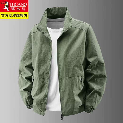 Woodpecker Spring and Autumn Thin Men's Jacket Outdoor Casual Stand Collar Loose Large Size Multi-Pocket Middle-aged and Elderly Dad Jacket Gray XL Recommended 140-155 Jin Jin equals 0.5 kg