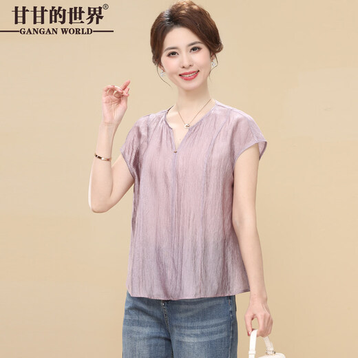 Gan Gan's World 2026 Summer New Style Short Sleeve Top T-shirt Mrs. Gan Middle-aged Women's Temperament Shirt Purple M Suitable for 100-125 Jin Jin equals 0.5 kg