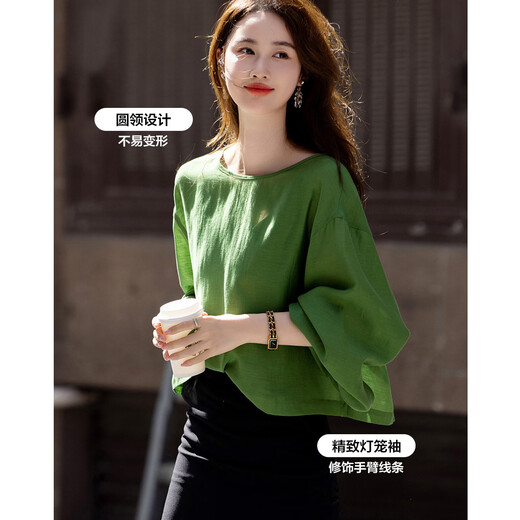 Demana Shuoxypa summer acetate linen lyocell blended shirt lantern sleeve straight loose shirt women's top
