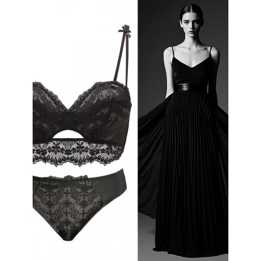 Victoria's Secret Victoria's Secret Underwear Women's Lace Bra Set Beautiful Back Small Breast Push Up Adjustable Thin Black Set 70A x 32=B
