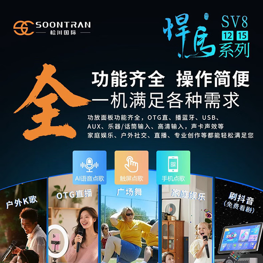 Songchuan International SG30-12/18-inch square dance high-power audio outdoor karaoke trolley karaoke speaker professional live broadcast with sound card all-in-one Bluetooth audio KTV Songchuan International Audio SV8-15 (360W) rechargeable microphone *2/spree package