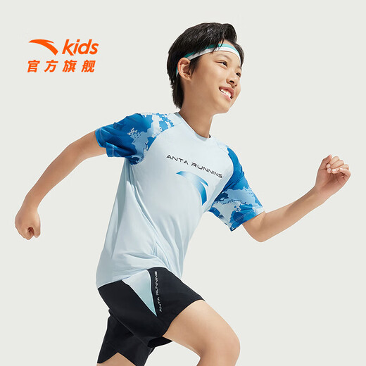 Anta children's T-shirt men's big children's clothing 26 summer breathable quick-drying trendy running water-cooled mint short T short-sleeved air-conditioned T ice water blue-1 130