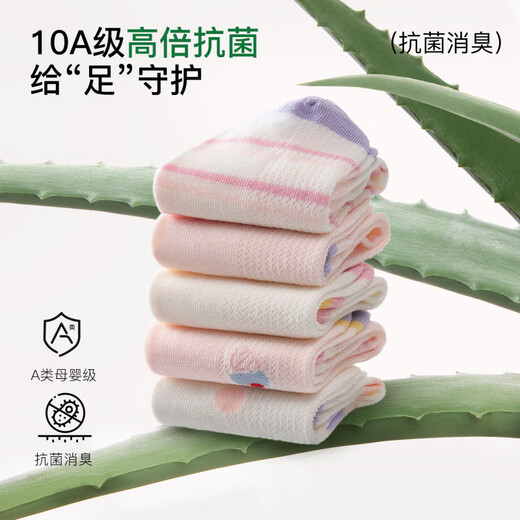 Niduoxiong Girls' Socks Spring and Summer Thin Cotton Socks Children's Boneless Antibacterial Mesh Socks Mid-calf Girls Students S6231 Milk Brown Bear Mesh Breathable 10A Antibacterial 5-7 Years Old (Suitable for Feet Length 16-18cm)