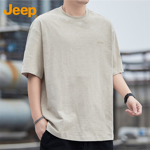 JEEP Jeep short-sleeved T-shirt men's summer bamboo cotton thin loose high-end breathable trendy top men's dark gray XL