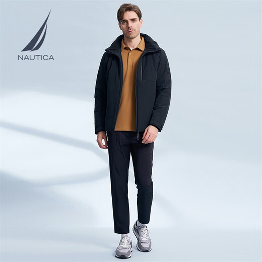 NAUTICA shopping mall same style men's autumn and winter nylon four-way elastic hooded thick coat cotton jacket for men JM3422 Navy 4NV S