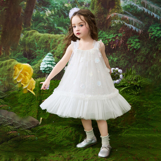 ASK JUNIOR children's skirt summer children's mesh princess skirt girls suspender travel holiday dress performance skirt white