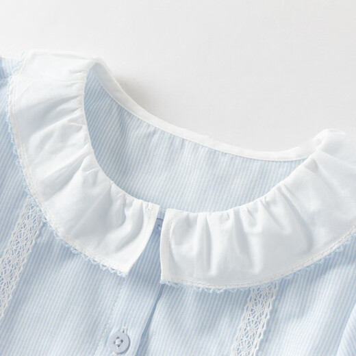 DAVE&BELLA girls short-sleeved shirt 2026 summer new baby girl tops children's shirts fashionable children's clothes children's clothing blue and white stripes ready stock 140 cm (recommended height 130-140cm)