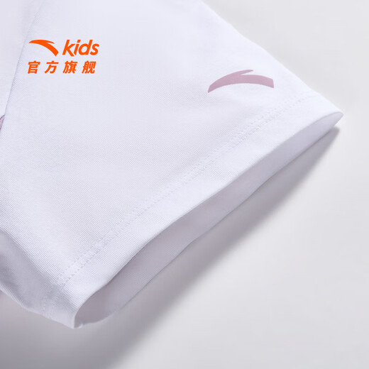 ANTA Children's T-shirt for girls and boys 2026 new summer cotton simple and comfortable printed versatile short T362626107 pure white-1 165