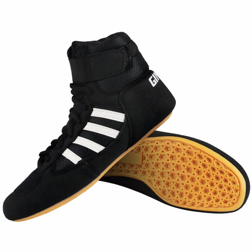 Yilizhe boxing shoes for men and women, Sanda shoes, high-top fighting wrestling shoes, beef tendon sole fighting Muay Thai indoor comprehensive training shoes, four-bar black pair 42