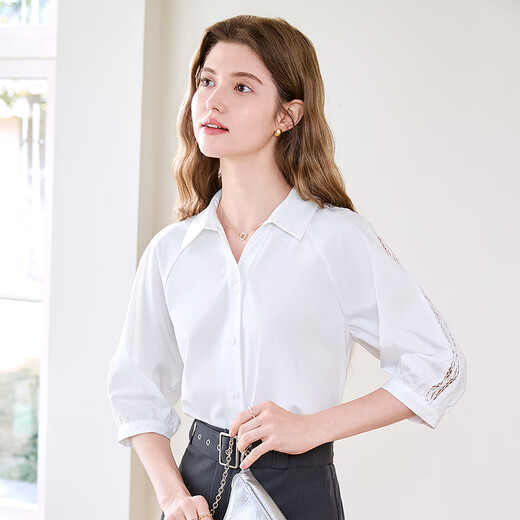 Betu women's new summer shirt sleeves with lace stitching three-quarter sleeves anti-wrinkle shirt for women 2503T40