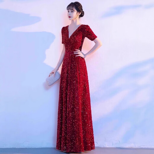 Mofu burgundy cantata costume for women, long skirt, singing red song dress, choir costume, competition conductor performance costume, red XS