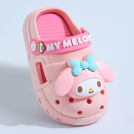 Hafeizhu Sanrio Kurumi children's hole-in-the-wall slippers, summer cute non-slip outer wear for boys and girls, children's toe-cap sandals, melon red Melody size 24/25 (shoe inner length 15CM)