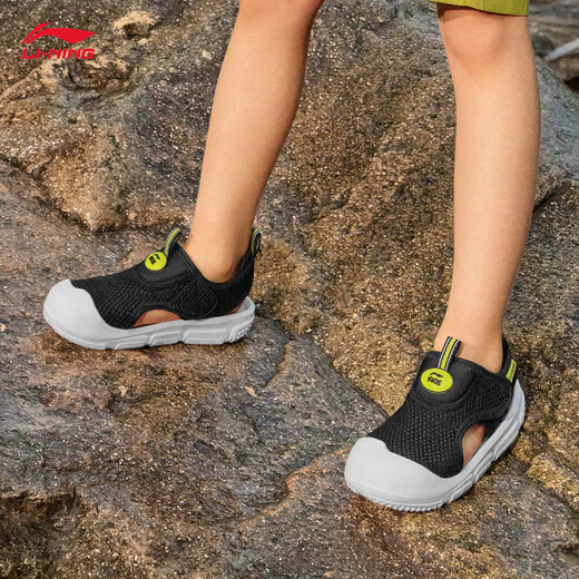 Li Ning Children's Shoes Sandals Boys 2026 New Breathable Casual Sports Lifestyle Series Versatile Trendy Fashion Sports Shoes Black-1 27