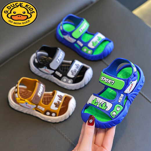 G.duck boys' sandals, children's summer shoes 2026 new soft-soled anti-slip anti-slip anti-kick beach shoes for middle and large children, gray 24, inner length 15.5cm, suitable for feet 14.5cm long