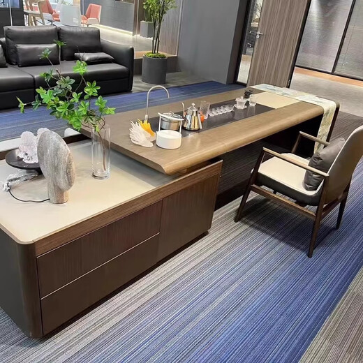 Kong Qiu Mingge New Chinese Style Desk Boss Desk and Chair Combination Solid Wood Atmosphere CEO Desk Ash Wood Executive Desk Office Furniture 2.4 Meter Desk (Ash)