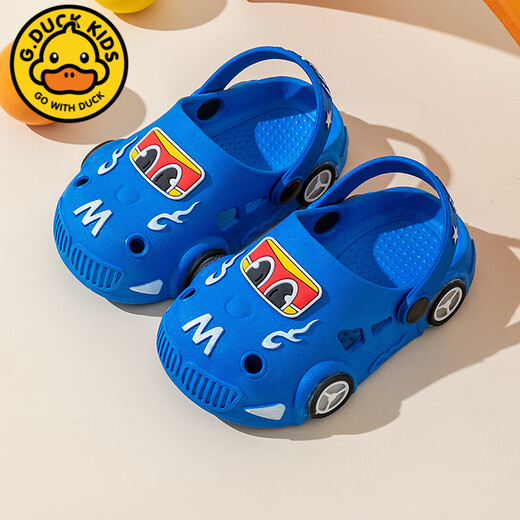 G.duck children's slippers summer boys and girls home non-slip indoor handsome cartoon car children's baby slippers (not lighted) white 24-25 yards inner length 15.5cm