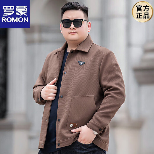 罗蒙（ROMON）春秋新款男士休闲外套300斤肥佬胖子加肥加大宽松翻领夹克特大码 黑色 4XL (建议200-220斤)