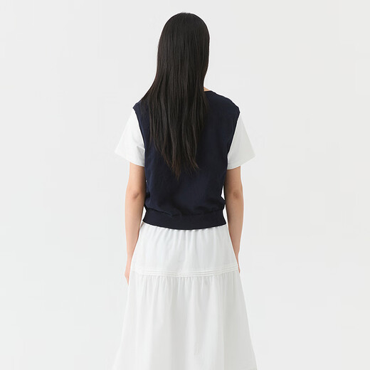 Broadcast holiday two-piece round neck short-sleeved sweater for women 26 summer new interesting loose top DDT2SD5622 B80 dark gray blue M