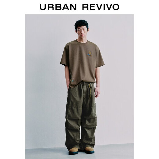 UR2026 Spring New Men's Casual Workwear Knot Button Decorated Cotton Wide-Leg Pants UML660015 Olive Green 29