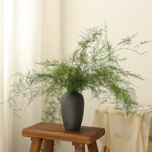 Immortal asparagus immortalized flowers dried flower bouquet living room decoration store hotel B&B decoration flower arrangement high-end real flowers grass green asparagus 2 bouquets + black brushed vase