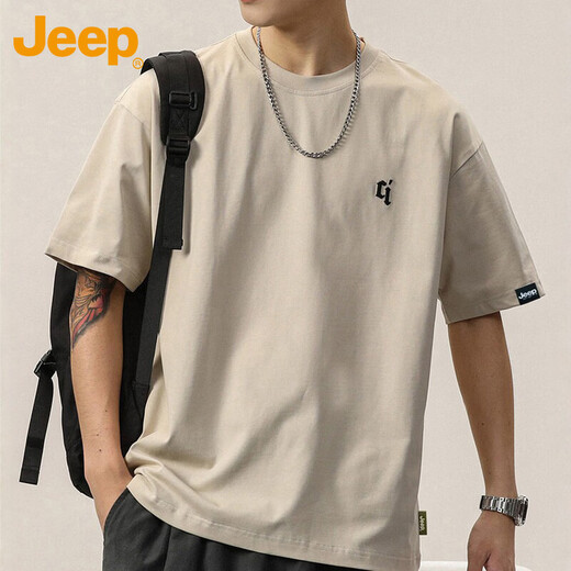 JEEP Jeep short-sleeved T-shirt men's summer thin casual loose top trendy men's clothing apricot M