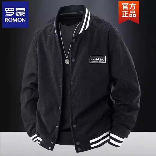 ROMON corduroy baseball jacket, spring and autumn men's slim jacket, trendy and handsome men's outerwear, middle-aged jacket, brown M