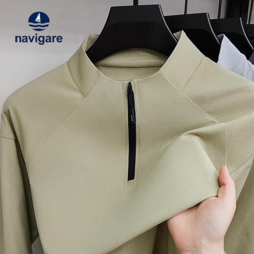 Navigare men's half-zip sweatshirt thin spring and autumn sun protection quick-drying stand-up collar outdoor sports top casual bottoming shirt khaki YSGJ-WBS2605 M