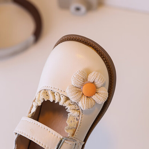 Girls Flower Princess Shoes 2025 Autumn New Korean Style Children's Soft Sole Shoes Anti-Slip Soft Sole Off-White 32 Inner Length 20cm