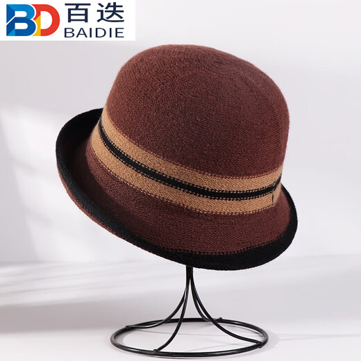 Baidu curled edge fisherman's hat for women British style autumn and winter French color matching elegant top hat warm basin hat black one size