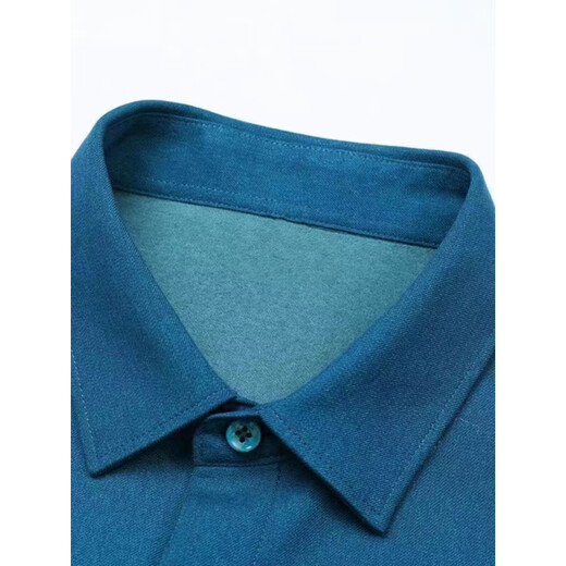 K-Boxing men's long-sleeved shirt 23 winter new solid color slim business casual plus velvet thickened warm shirt blue S (100-115Jin Jin equals 0.5 kg)