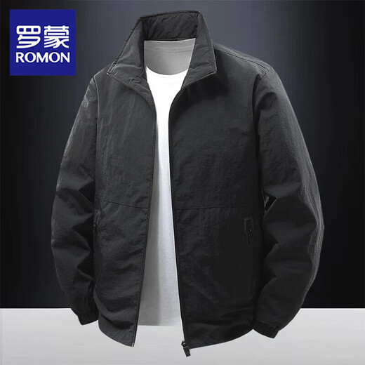 Luo Meng Spring Jacket Men's Trendy Brand Stand Collar Embroidered Letters Charge Top 2026 New Spring and Autumn Casual Clothes Dark Gray XL Recommended 120-135 Jin Jin equals 0.5 kg